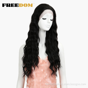 Magic 28" Lace Front Synthetic Wigs For Black Women Natural Long Wavy African American Wig Heat Resistant Fiber Middle Parting